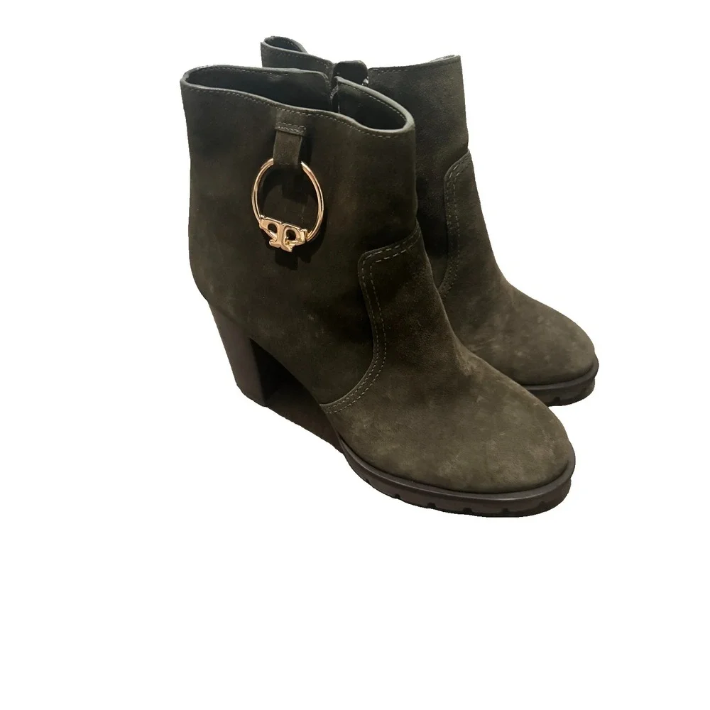 Tory Burch Sofia lugged Suede Boots Booties green size 8.5